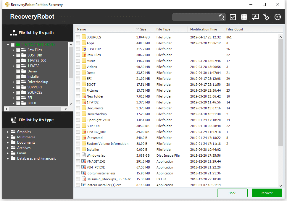 Partition Recovery - Scan result list