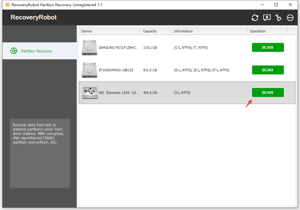 Partition Recovery - Start a scan